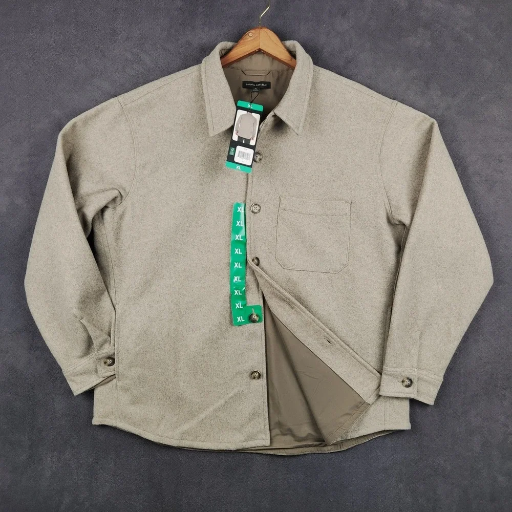 Banana Republic Heritage Shirt Jacket Mens XL Oatmeal Tan Button Up Shacket NEW